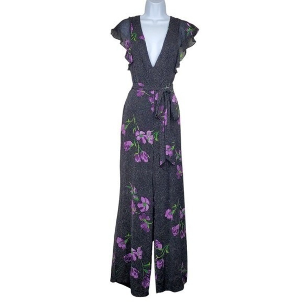 Urban Outfitters Womens Gratilda Black Floral Print Wide Leg Jumpsuit Size 0 NWT